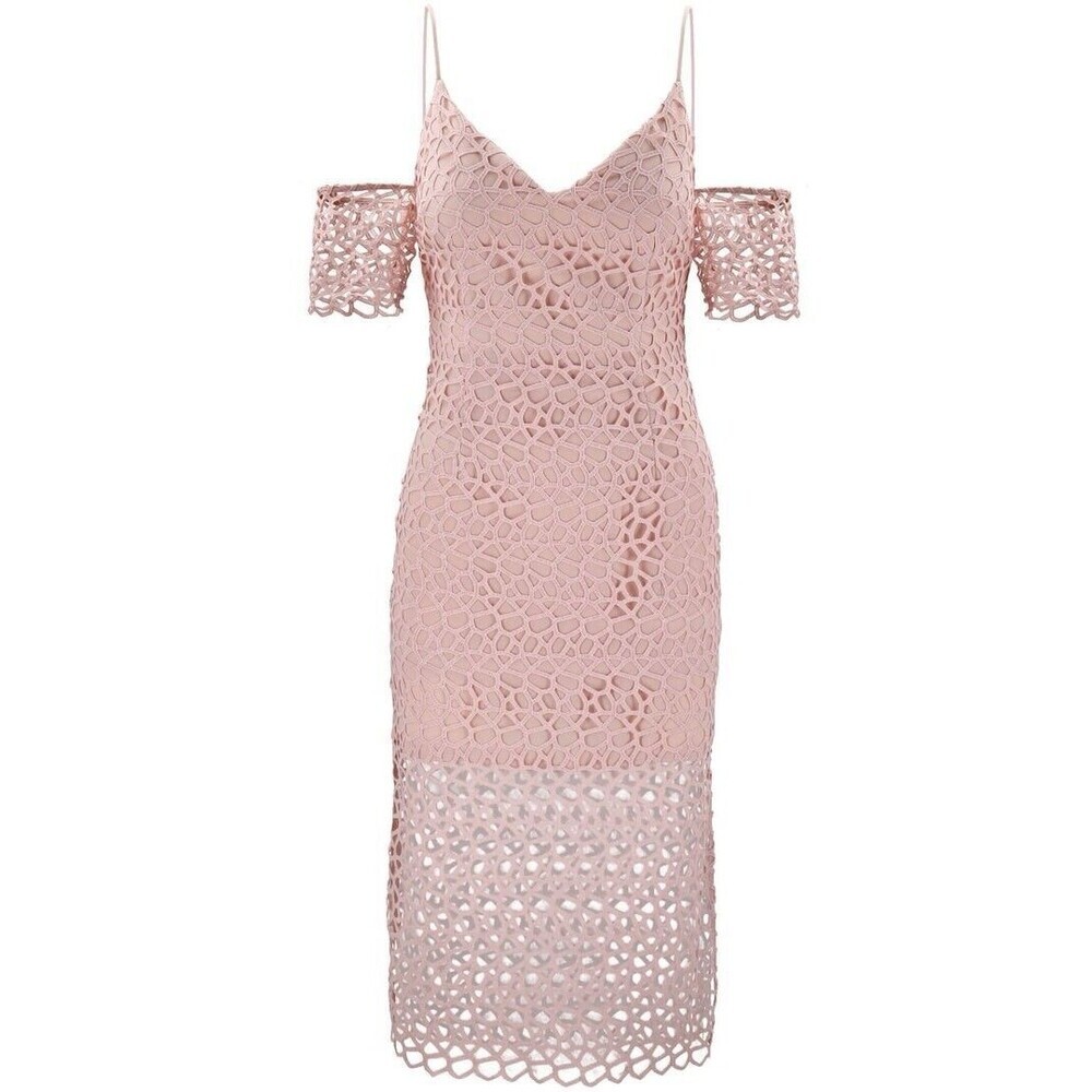 KEEPSAKE‎ dress Size Medium Pink Blush The Countdown Lace Off Shoulder Rear Zip